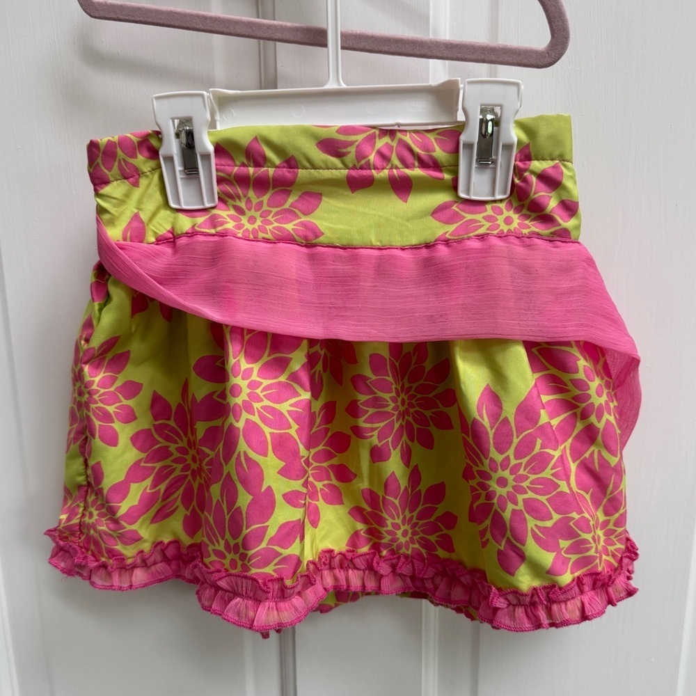 NWOT Trish Scully 3T Girls Floral Pink and Green Side Tie Ruffle Skirt